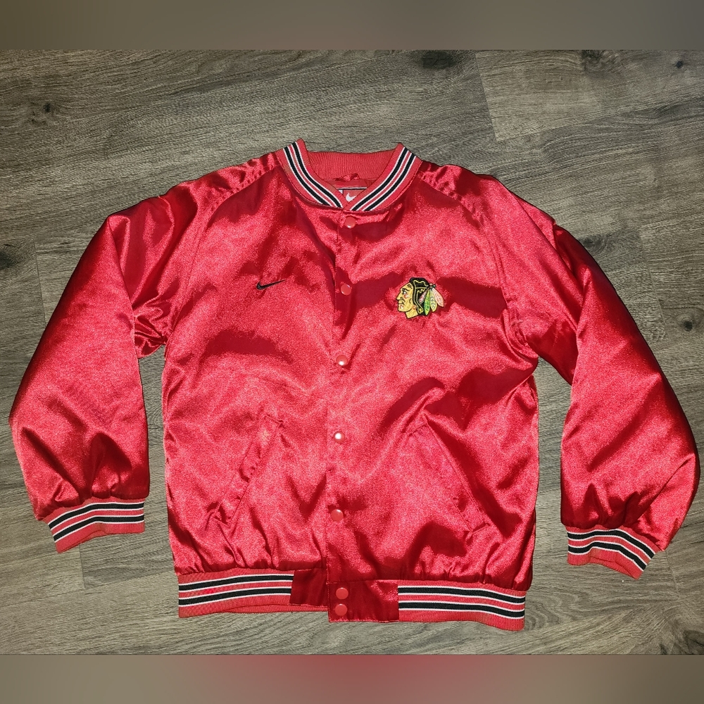Vintage 80s Chicago Blackhawks Satin Bomber Jacket